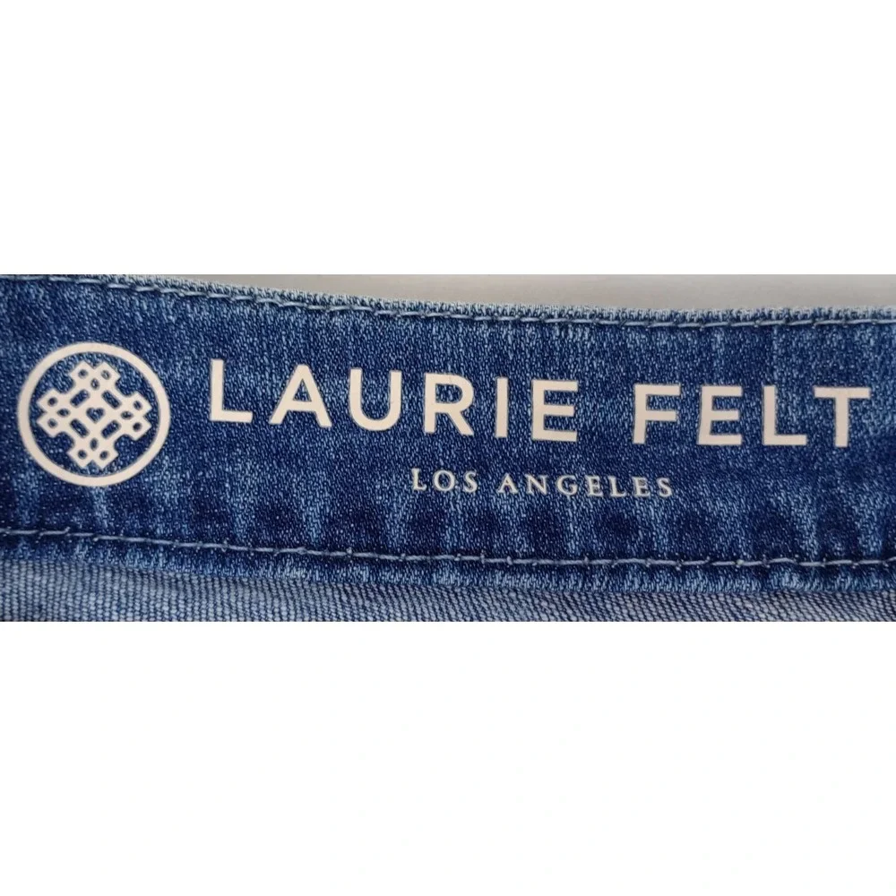 Laurie Felt LA Womens 0 Light Blue Classic Slim Leg Embroidered Chevron Jeans